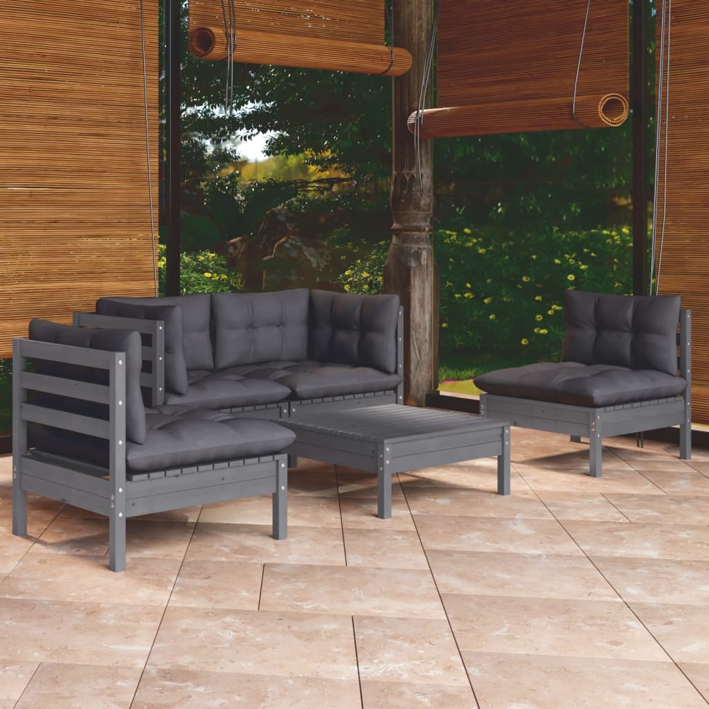 5 Piece Garden Lounge Set With Cushions Solid Pinewood