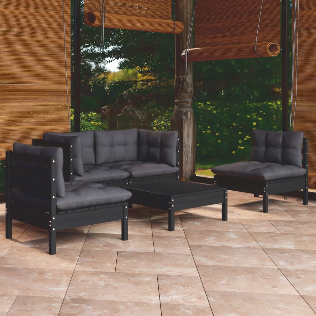 5 Piece Garden Lounge Set With Cushions Solid Pinewood