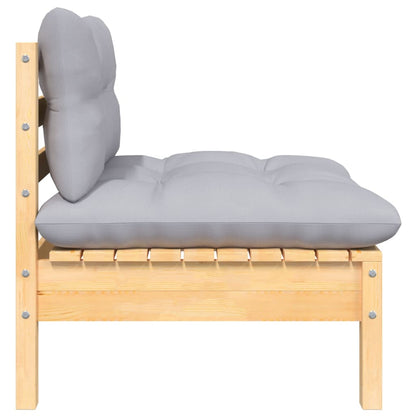 5 Piece Garden Lounge Set With Grey Cushions Solid Pinewood