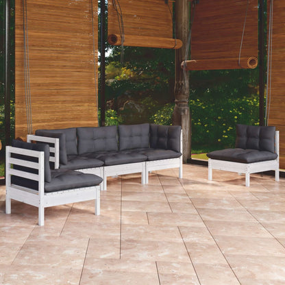 5 Piece Garden Lounge Set With Grey Cushions Solid Pinewood