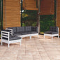 5 Piece Garden Lounge Set With Grey Cushions Solid Pinewood