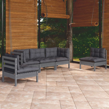 5 Piece Garden Lounge Set With Grey Cushions Solid Pinewood