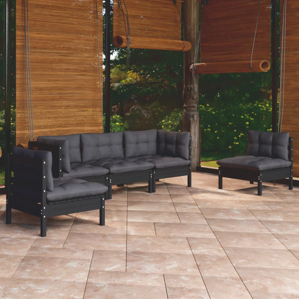 5 Piece Garden Lounge Set With Grey Cushions Solid Pinewood