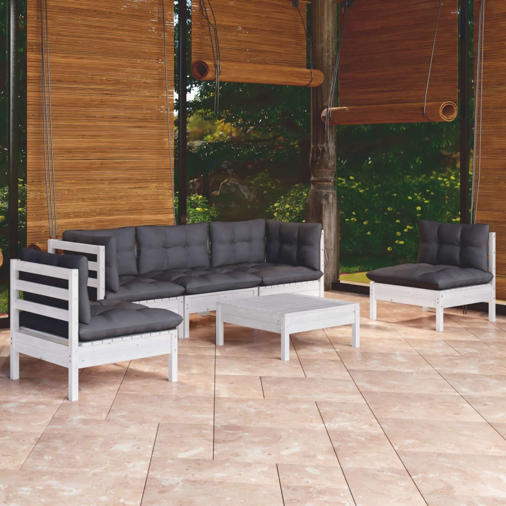 6 Piece Garden Lounge Set With Grey Cushions Solid Pinewood