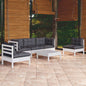 6 Piece Garden Lounge Set With Grey Cushions Solid Pinewood