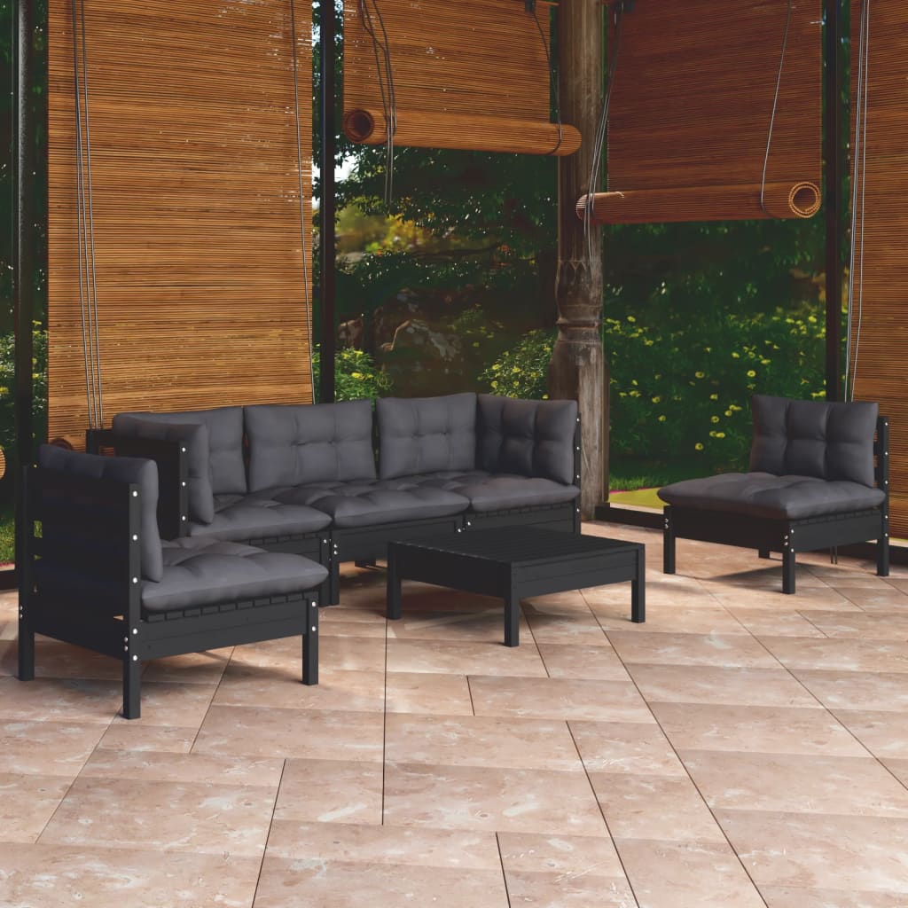 6 Piece Garden Lounge Set With Grey Cushions Solid Pinewood