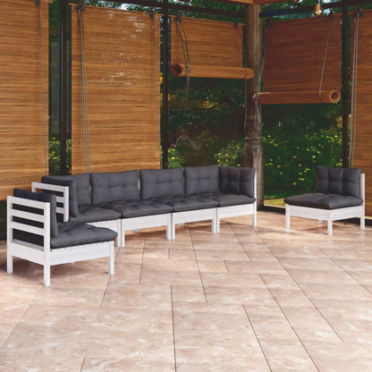 6 Piece Garden Lounge Set With Cream Cushions Solid Pinewood