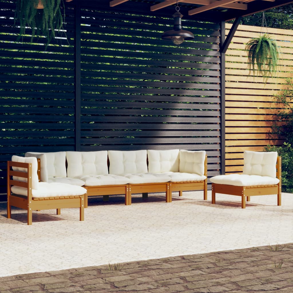 6 Piece Garden Lounge Set With Cream Cushions Solid Pinewood