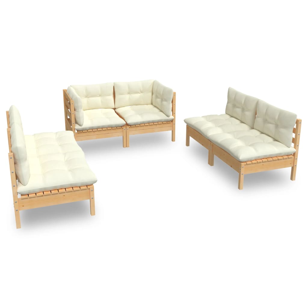6 Piece Garden Lounge Set With Cream Cushions Solid Pinewood
