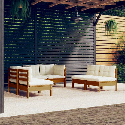 6 Piece Garden Lounge Set With Cream Cushions Solid Pinewood