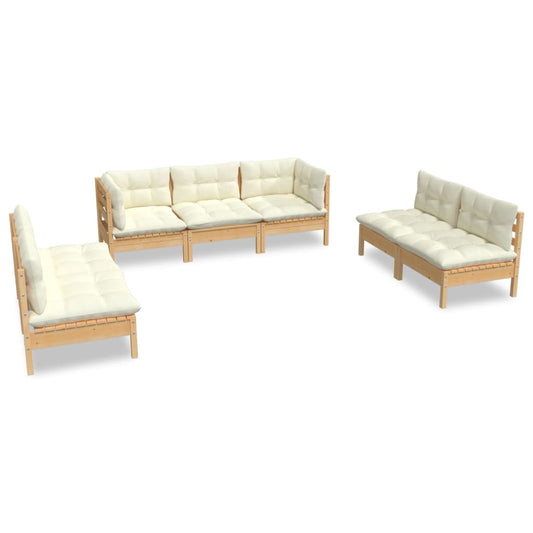 7 Piece Garden Lounge Set With Cream Cushions Solid Pinewood