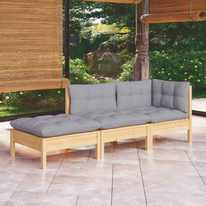 3 Piece Garden Lounge Set With Cushions Solid Wood Pine