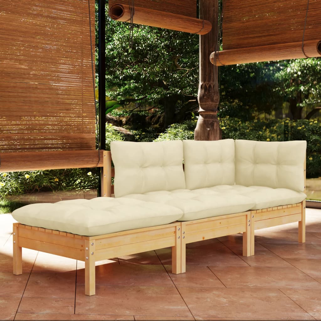 3 Piece Garden Lounge Set With Cushions Solid Wood Pine
