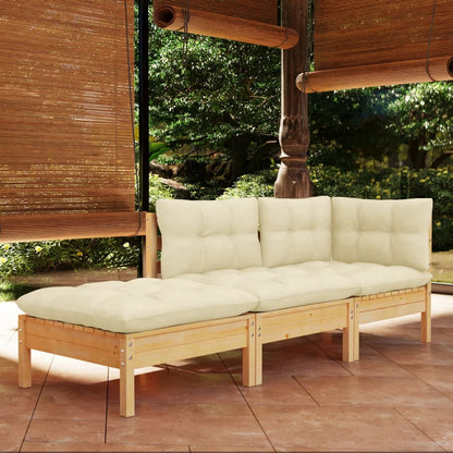 3 Piece Garden Lounge Set With Cushions Solid Wood Pine