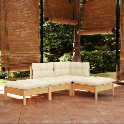 4 Piece Garden Lounge Set With Cushions Solid Pinewood