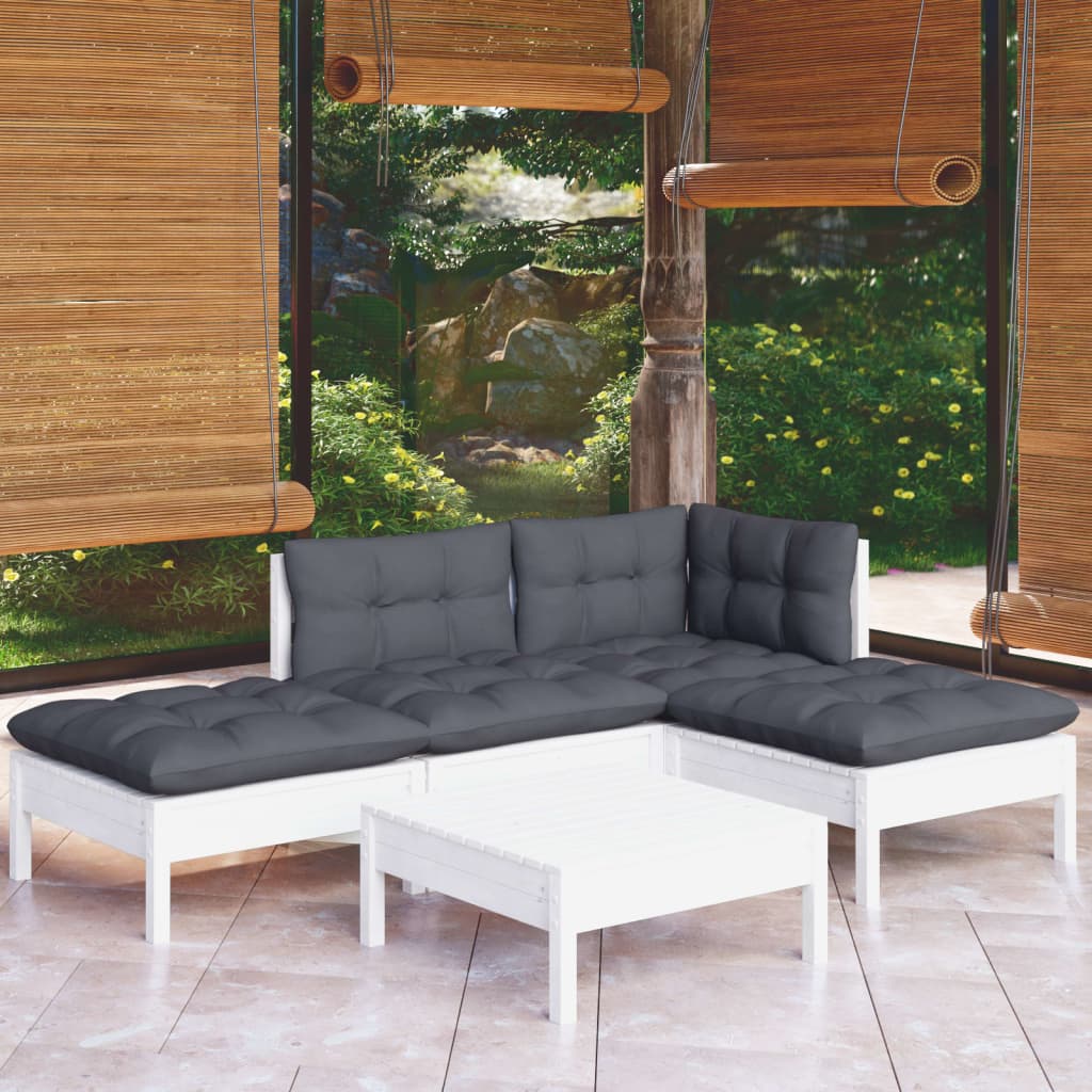 5 Piece Garden Lounge Set With Grey Cushions Pinewood