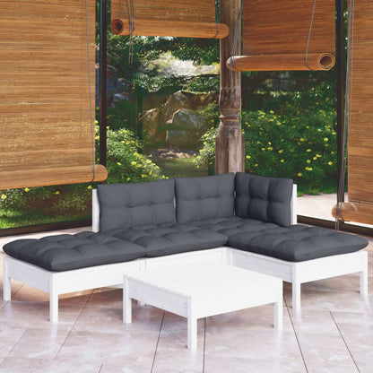 5 Piece Garden Lounge Set With Grey Cushions Pinewood