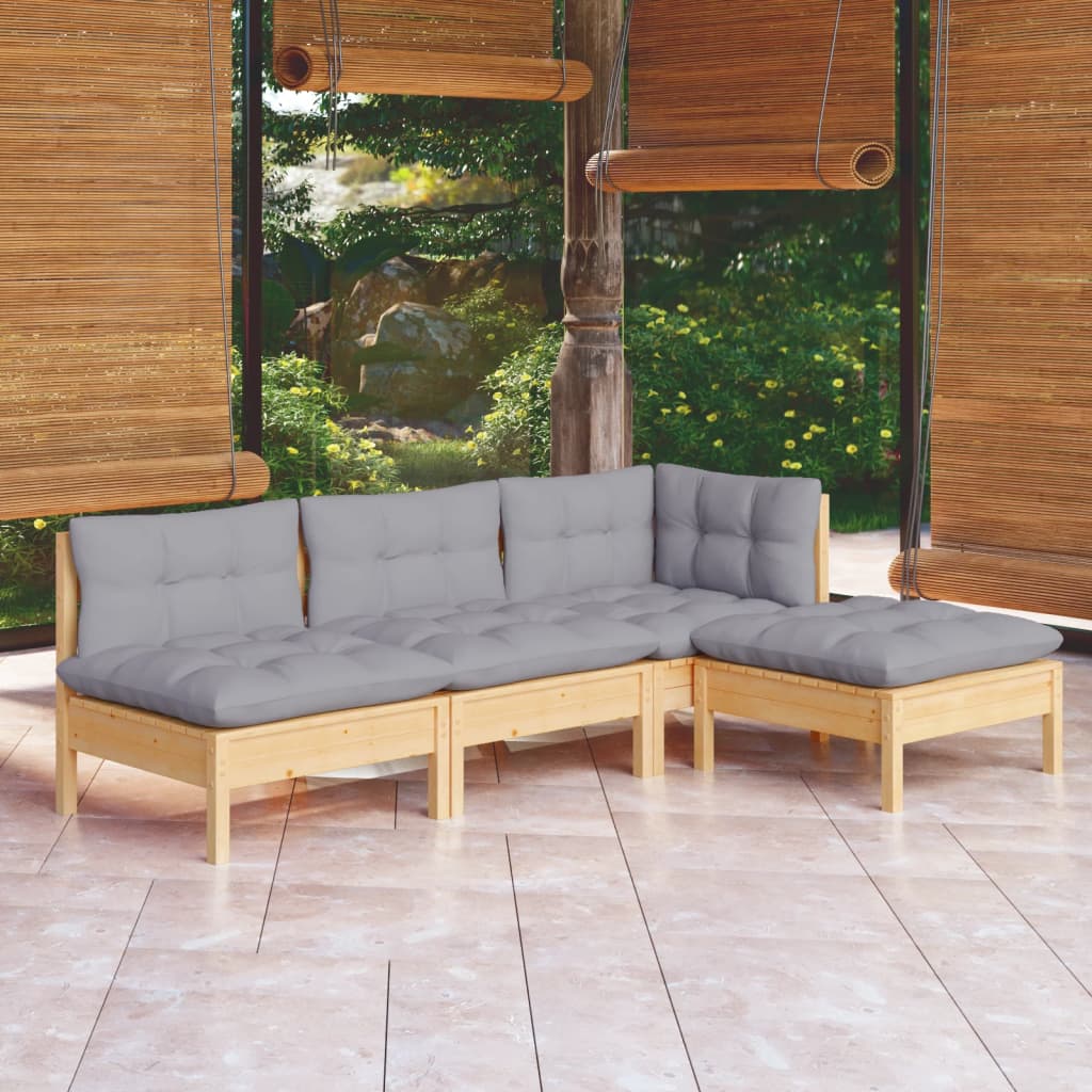 4 Piece Garden Lounge Set With Cream Cushions Pinewood