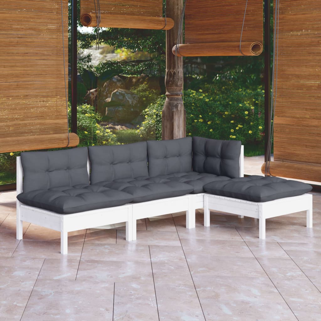 4 Piece Garden Lounge Set With Cream Cushions Pinewood