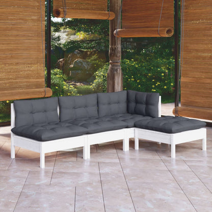 4 Piece Garden Lounge Set With Cream Cushions Pinewood