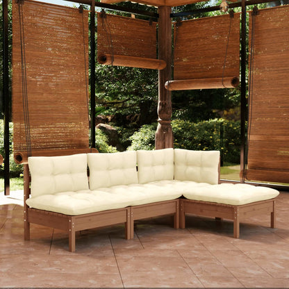 4 Piece Garden Lounge Set With Cream Cushions Pinewood
