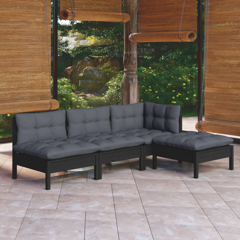 4 Piece Garden Lounge Set With Cream Cushions Pinewood