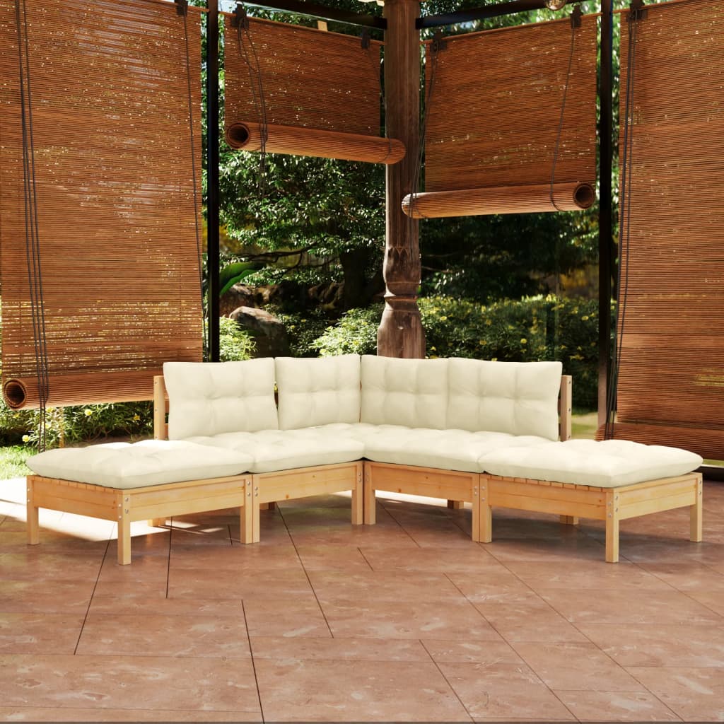 5 Piece Garden Lounge Set With Grey Cushions Pinewood