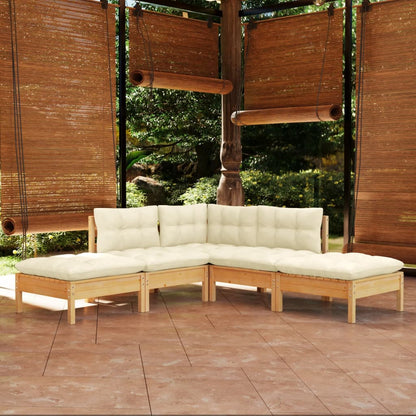 5 Piece Garden Lounge Set With Grey Cushions Pinewood