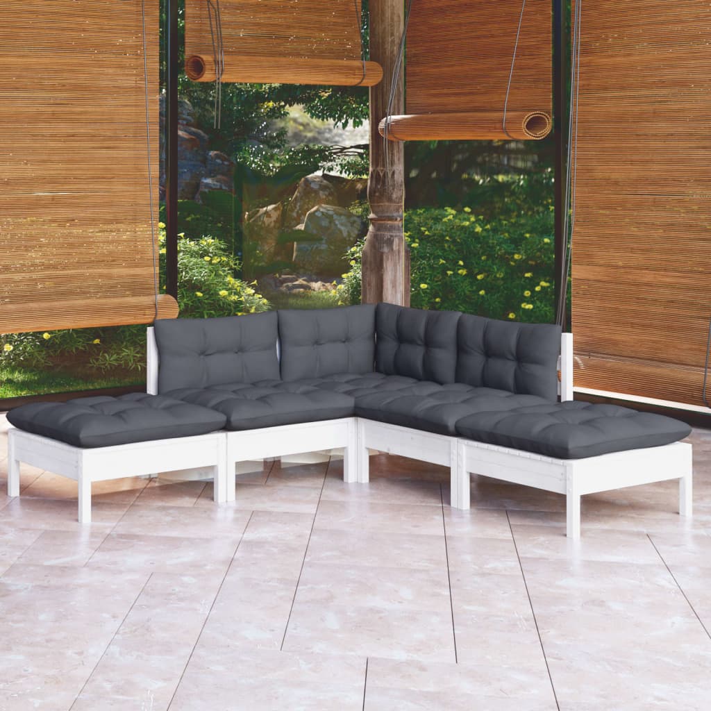 5 Piece Garden Lounge Set With Grey Cushions Pinewood