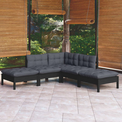 5 Piece Garden Lounge Set With Grey Cushions Pinewood