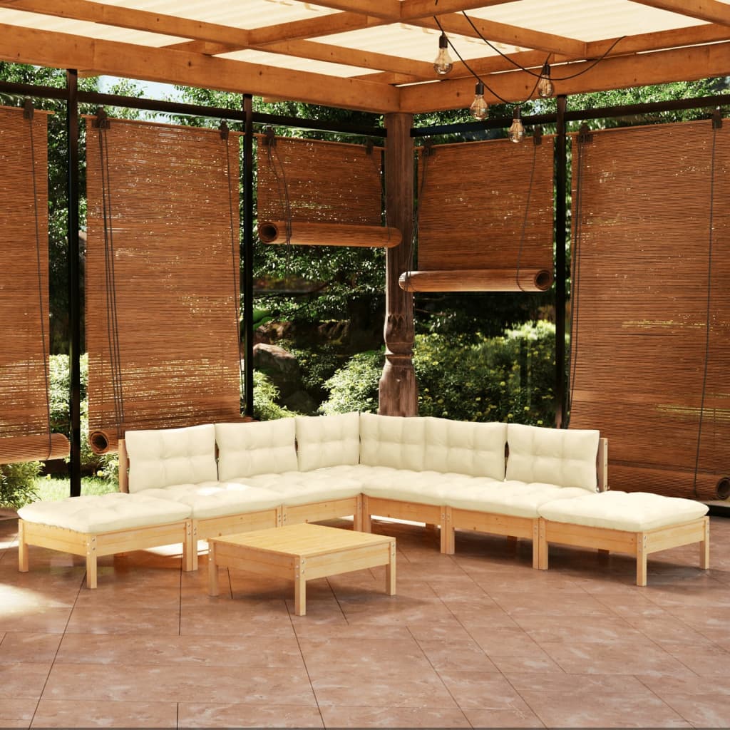 8 Piece Garden Lounge Set With Grey Cushions Pinewood