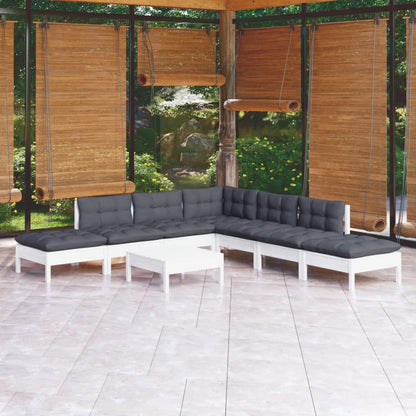 8 Piece Garden Lounge Set With Grey Cushions Pinewood