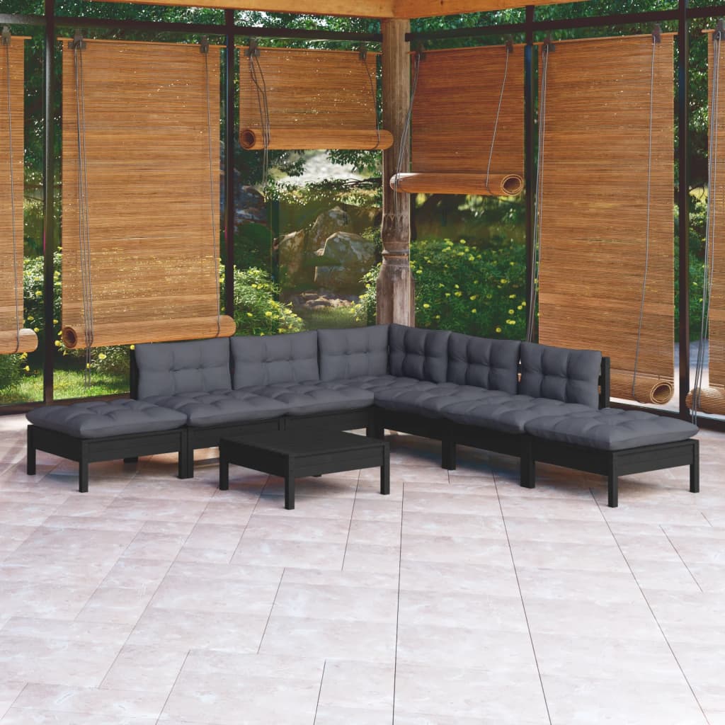 8 Piece Garden Lounge Set With Grey Cushions Pinewood
