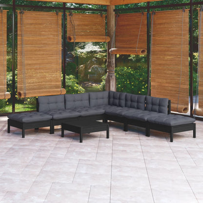 8 Piece Garden Lounge Set With Grey Cushions Pinewood