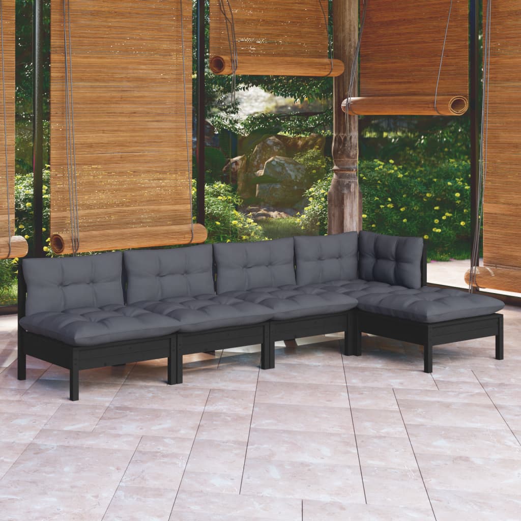 5 Piece Garden Lounge Set With Cushions Pinewood