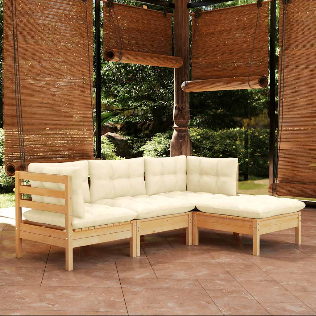 4 Piece Garden Lounge Set With Grey Cushions Pinewood