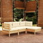 4 Piece Garden Lounge Set With Grey Cushions Pinewood