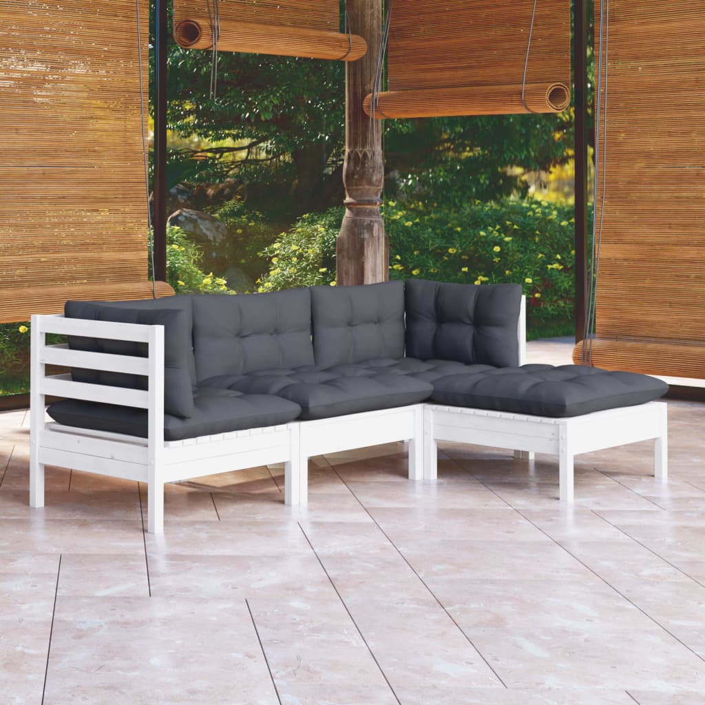 4 Piece Garden Lounge Set With Grey Cushions Pinewood