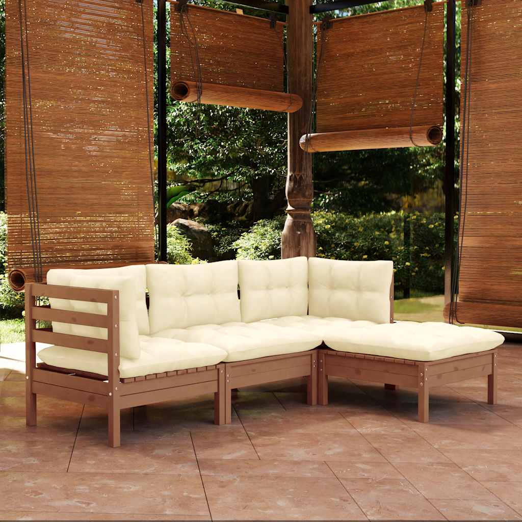 4 Piece Garden Lounge Set With Grey Cushions Pinewood