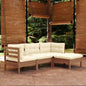 4 Piece Garden Lounge Set With Grey Cushions Pinewood