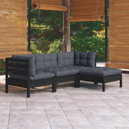 4 Piece Garden Lounge Set With Grey Cushions Pinewood