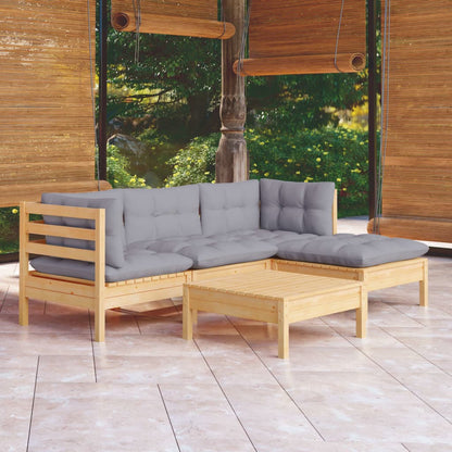 5 Piece Garden Lounge Set With Grey Cushions Pinewood