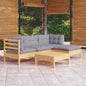 5 Piece Garden Lounge Set With Grey Cushions Pinewood