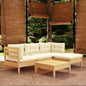 5 Piece Garden Lounge Set With Grey Cushions Pinewood