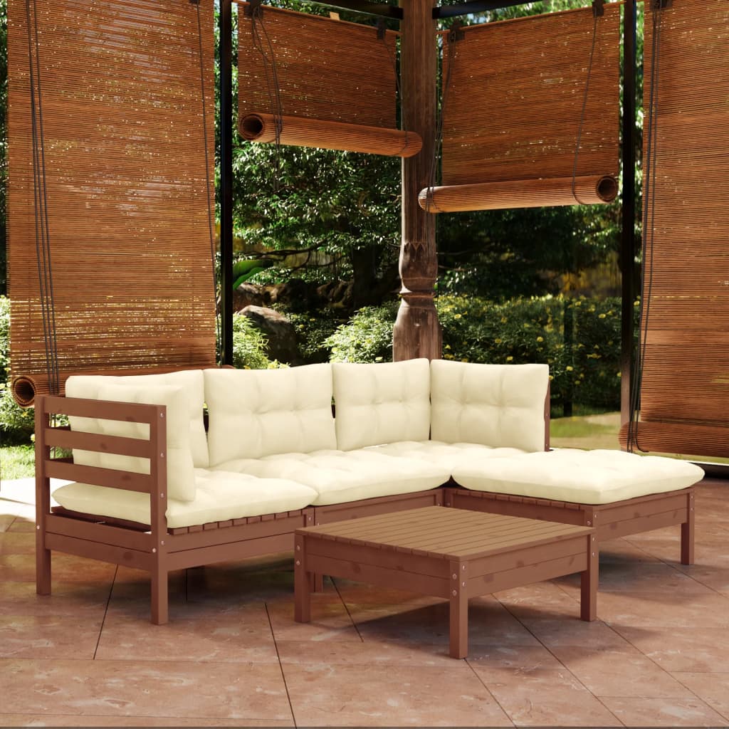 5 Piece Garden Lounge Set With Grey Cushions Pinewood