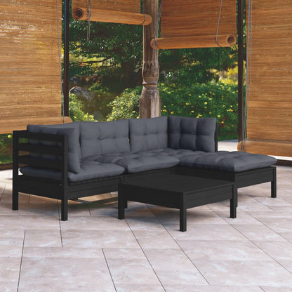 5 Piece Garden Lounge Set With Grey Cushions Pinewood