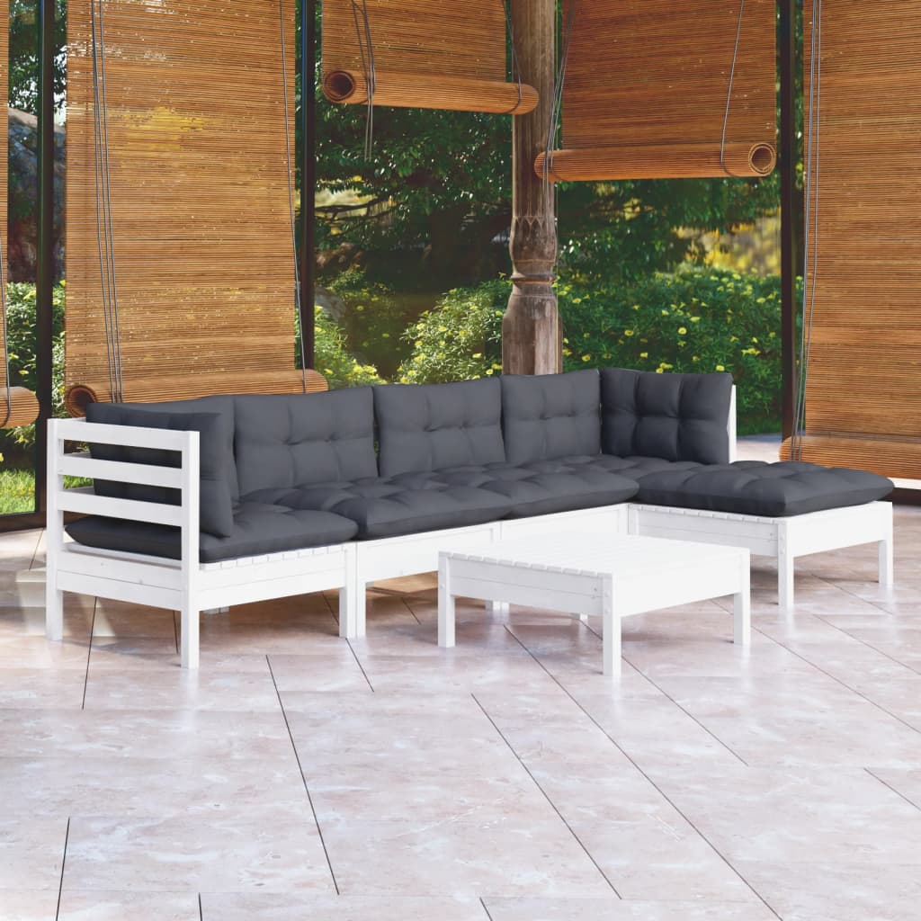 6 Piece Garden Lounge Set With Grey Cushions Pinewood