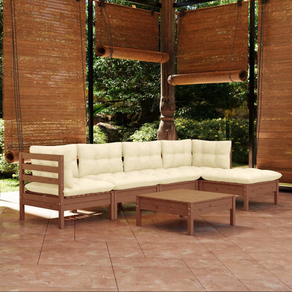 6 Piece Garden Lounge Set With Grey Cushions Pinewood