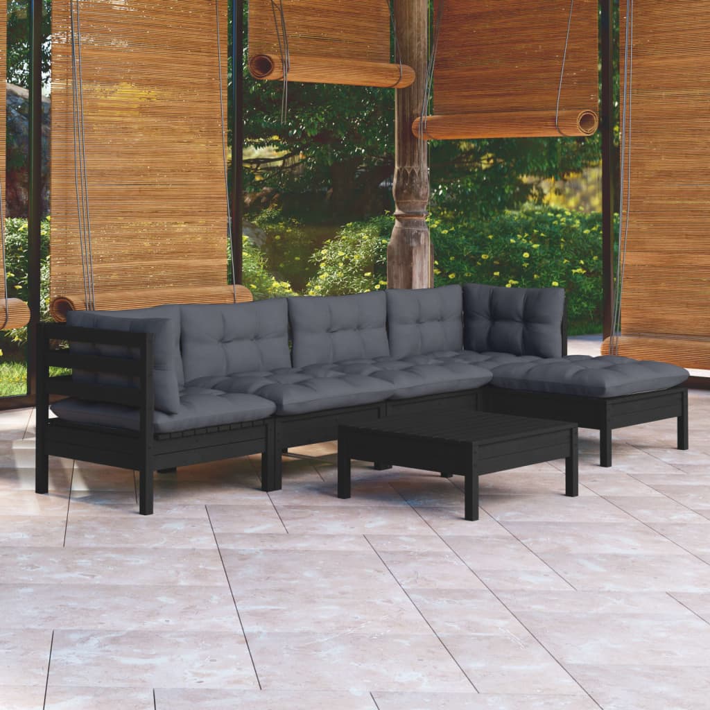 6 Piece Garden Lounge Set With Grey Cushions Pinewood