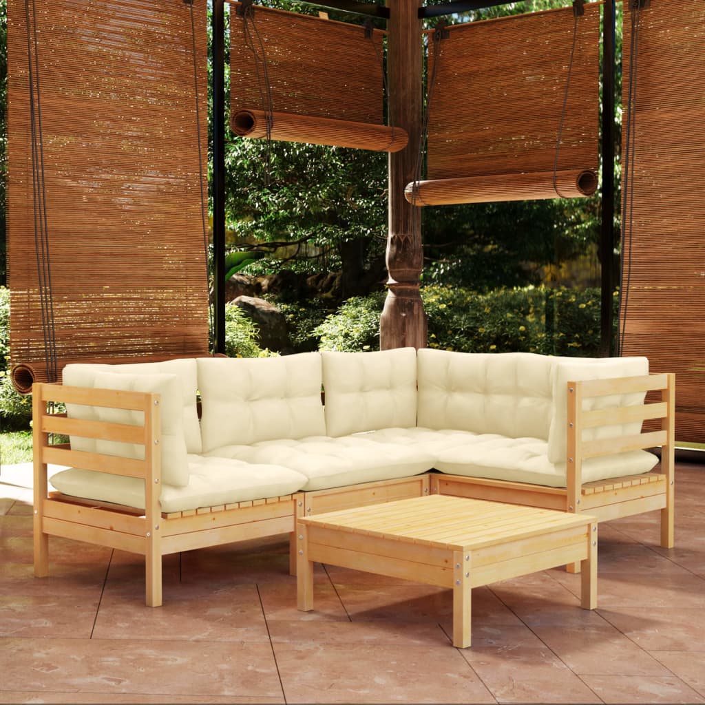 5 Piece Garden Lounge Set With Grey Cushions Pinewood